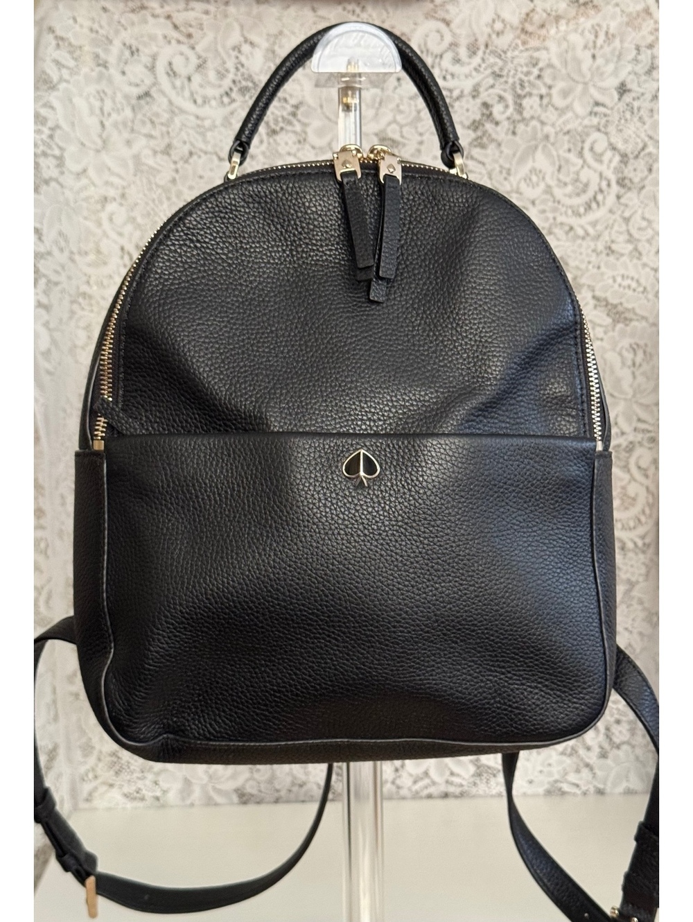 Kate Spade New York PXRUA246 Black Leather Backpack Gold Hardware
